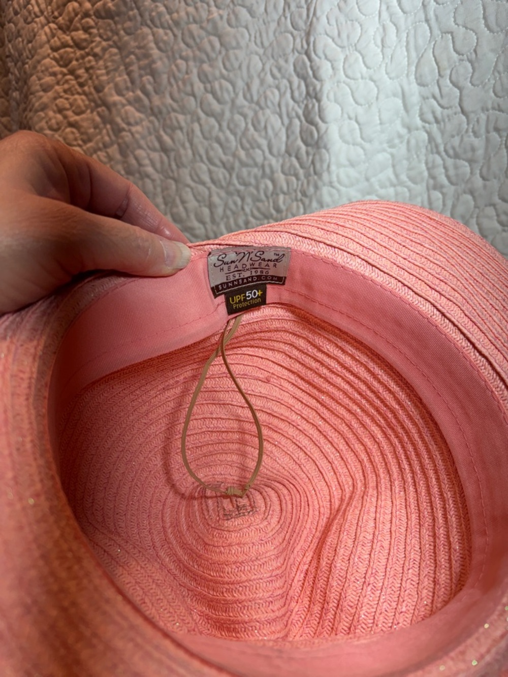 Women's Pink Straw Fedora Hat with Beaded Band - Picture 2 of 3